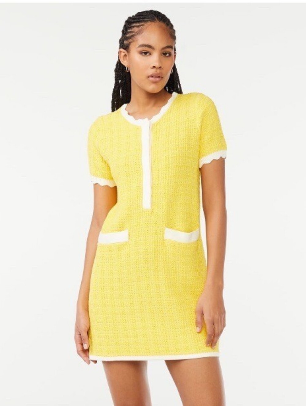 Free Assembly Yellow Knit Short-Sleeve Pocket Dress